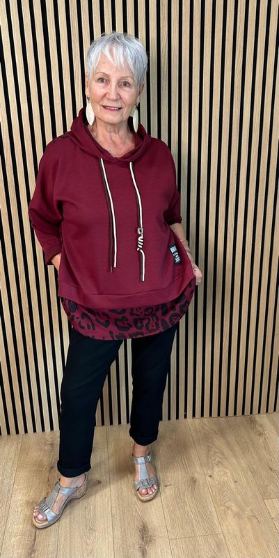 Leopard Print Layered Hoodie – Oxblood