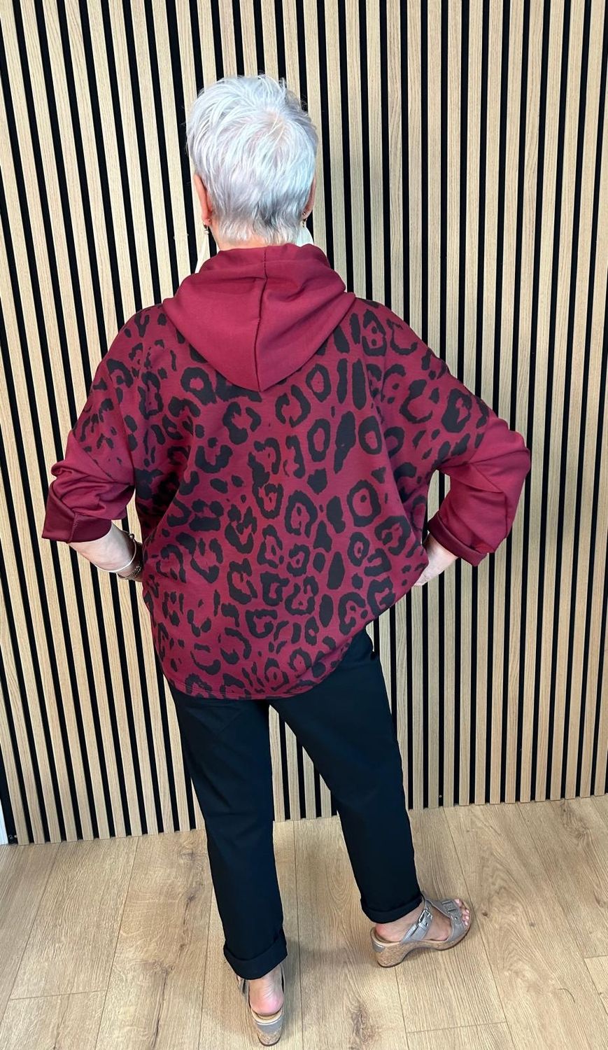 Leopard Print Layered Hoodie – Oxblood