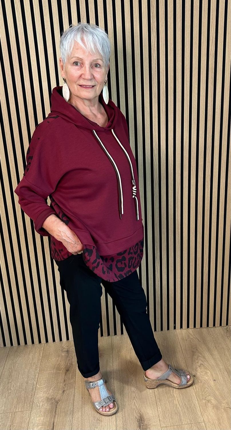 Leopard Print Layered Hoodie – Oxblood