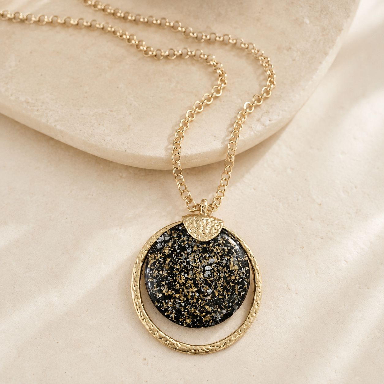 Gold &amp; Black Statement Pendant Necklace
