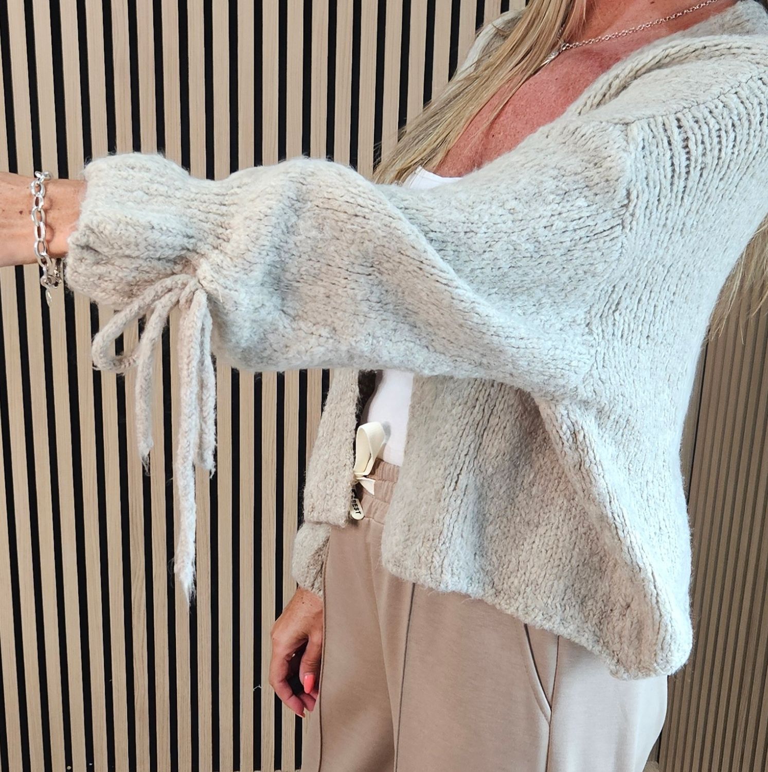 Tie-Cuff Open-Front Cardigan