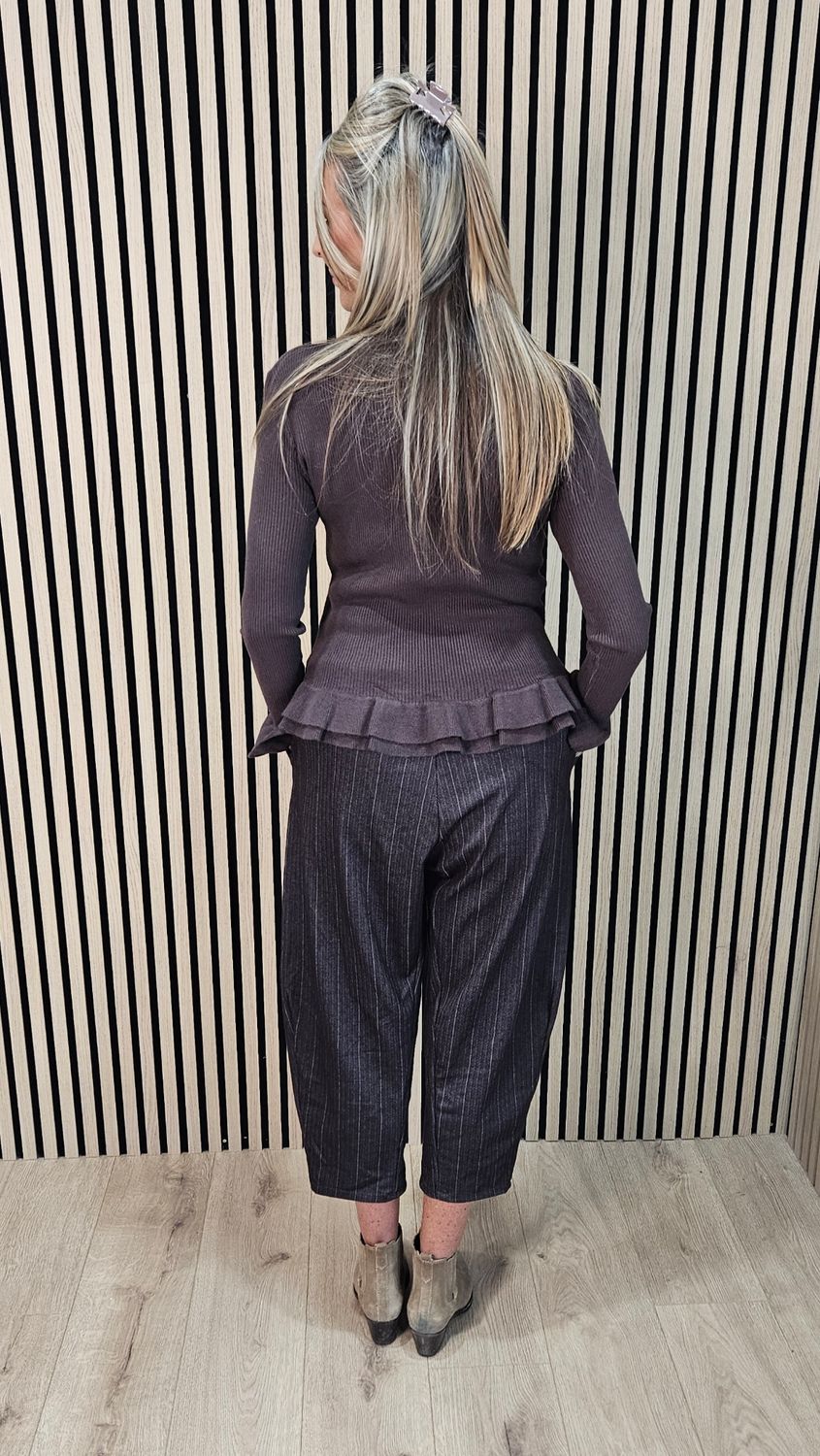 Frill Detail Jumper with Removable Silk Neckerchief –  Chocolate