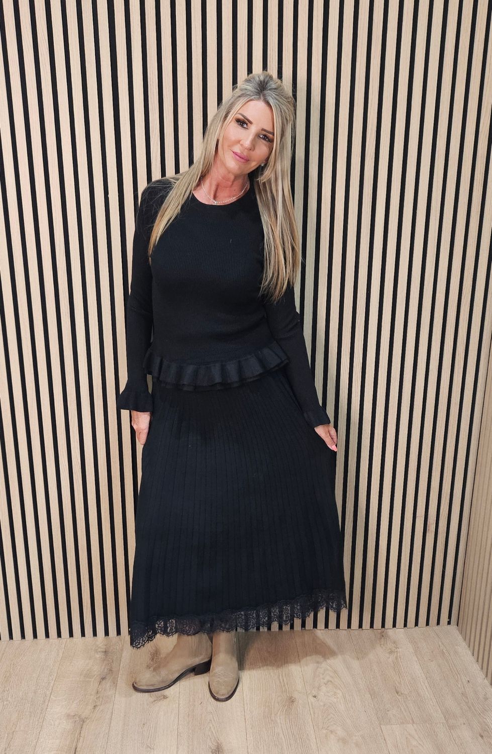 Frill Detail Jumper with Removable Silk Neckerchief – Black