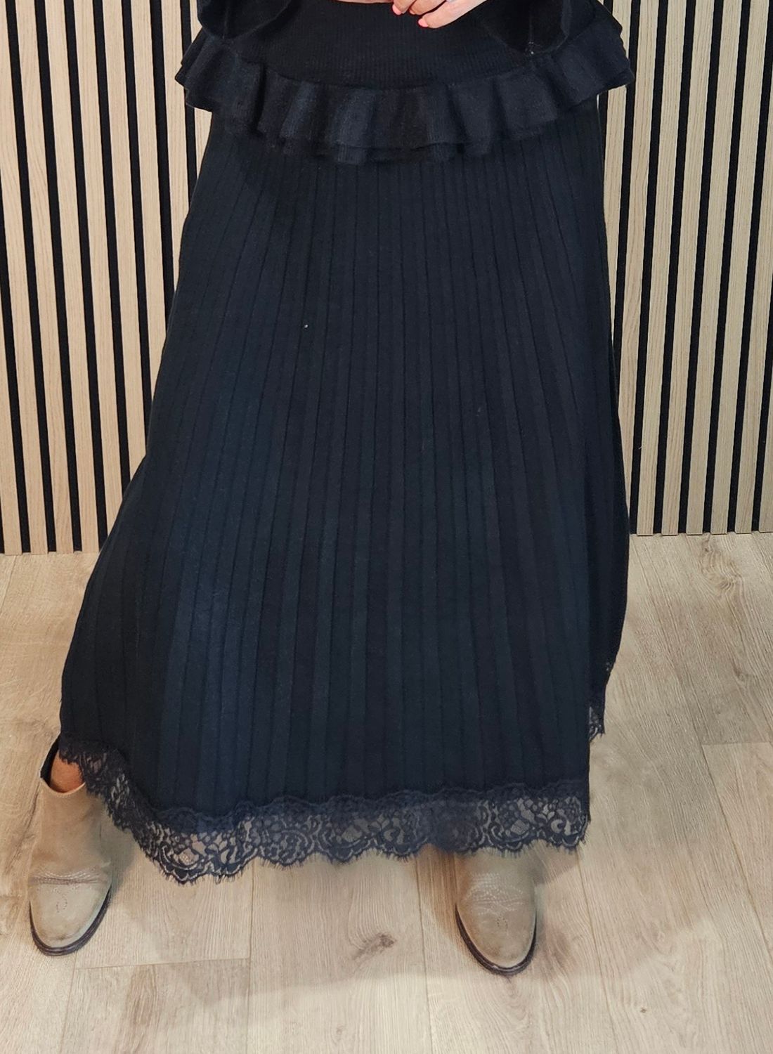 Frill Detail Jumper with Removable Silk Neckerchief – Black