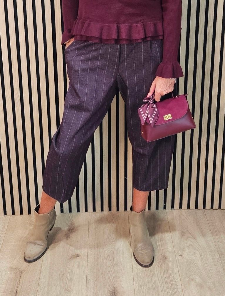 Herringbone Cropped Trousers - Oxblood 