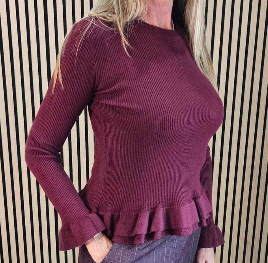 Frill Detail Jumper with Removable Silk Neckerchief - Oxblood