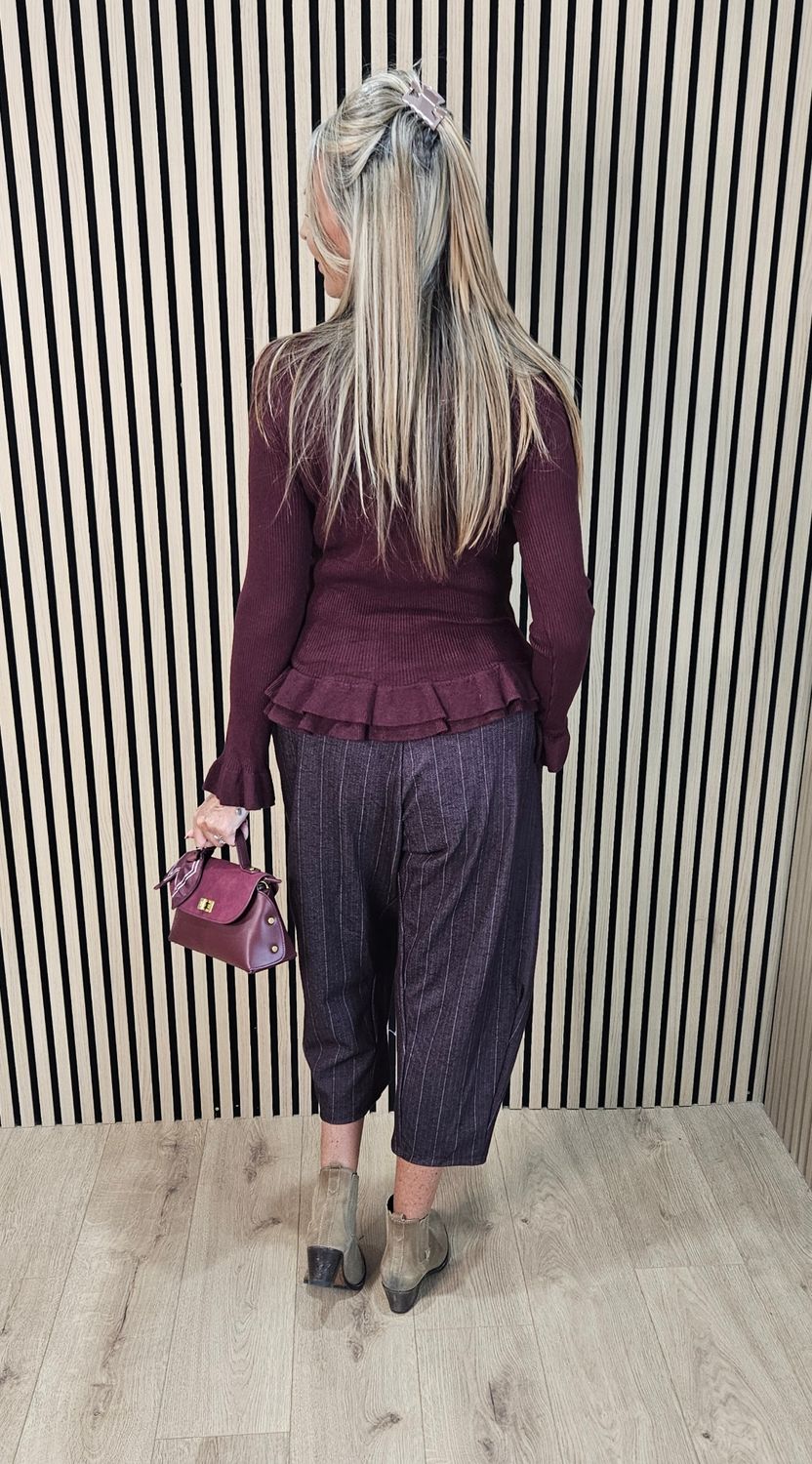 Frill Detail Jumper with Removable Silk Neckerchief - Oxblood