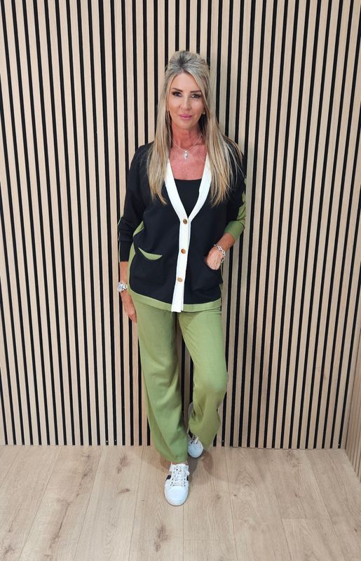 Colour-Block Two-Piece Lounge Suit – Green/Black