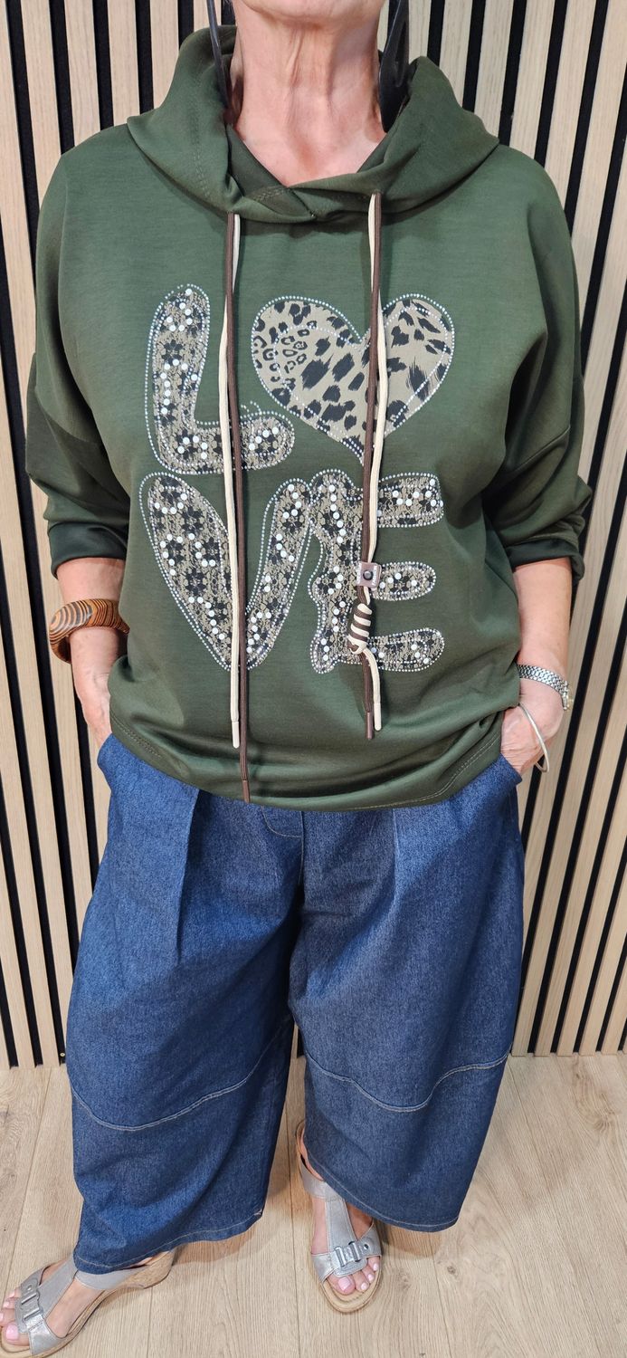 Embellished Love Heart Hooded Sweatshirt