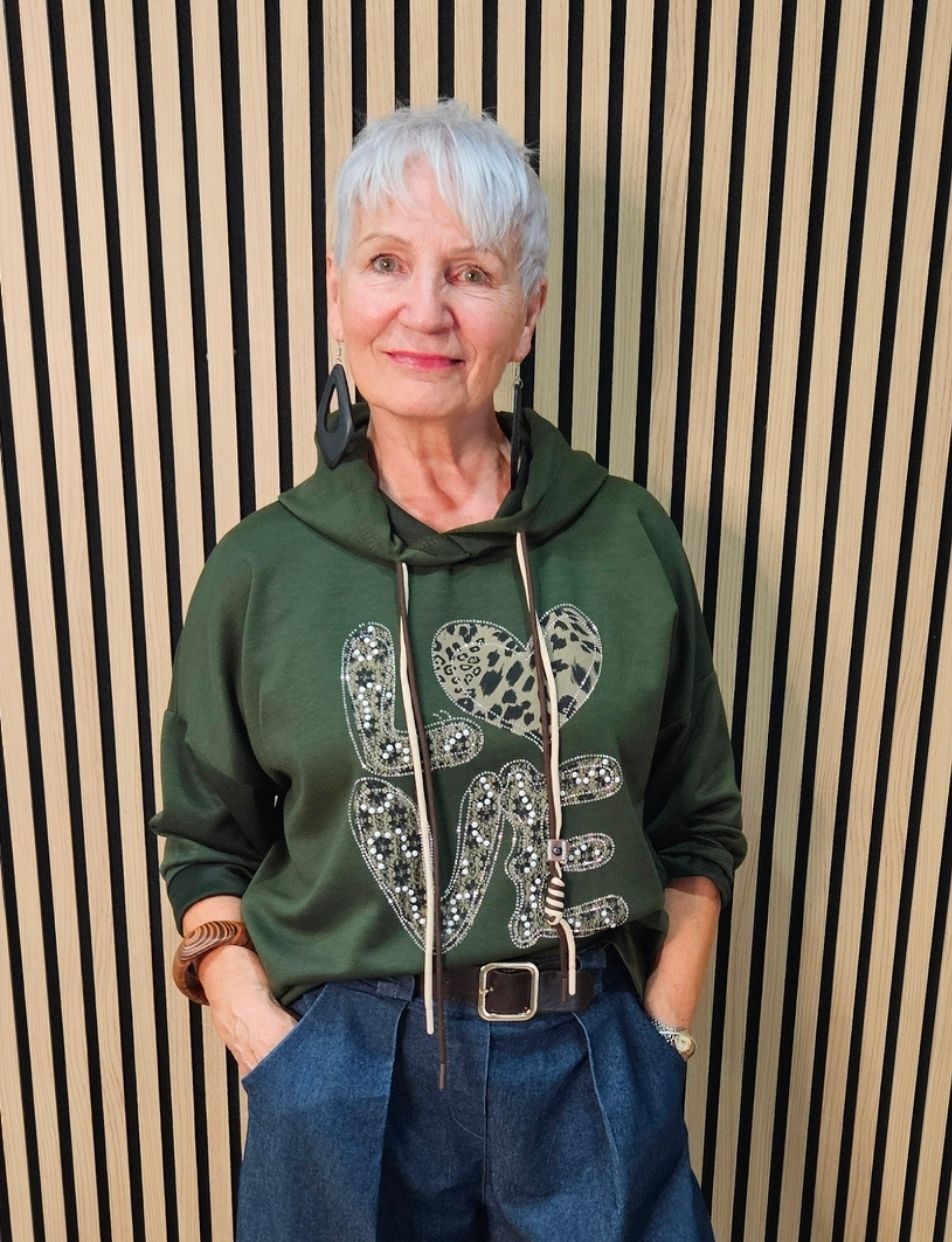 Embellished Love Heart Hooded Sweatshirt