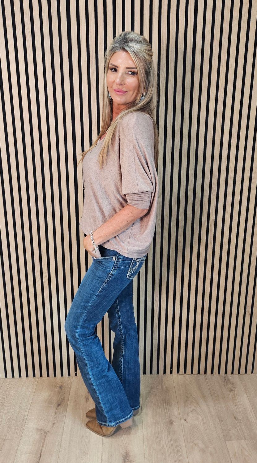 Button-Detail Batwing Jumper – Oatmeal