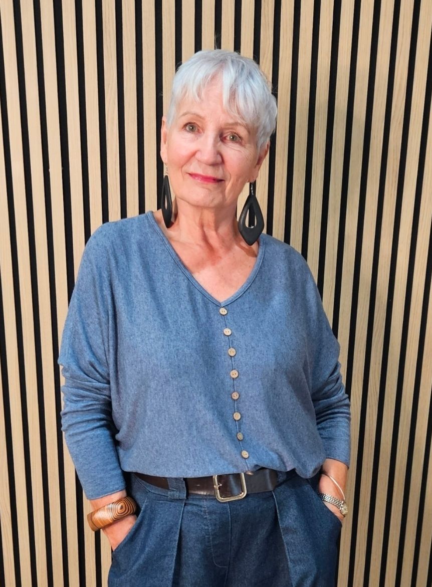 Button-Detail Batwing Jumper - Denim Blue