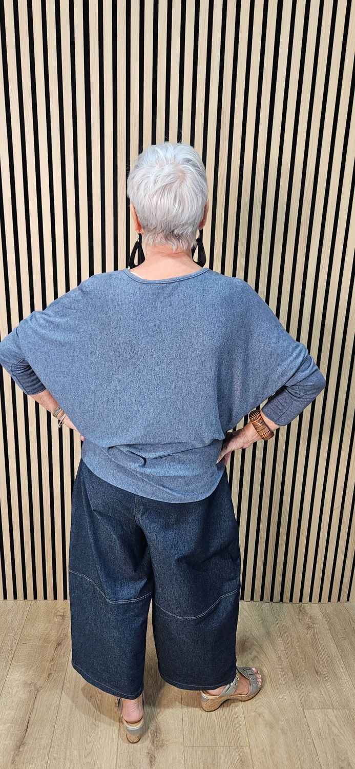 Button-Detail Batwing Jumper - Denim Blue