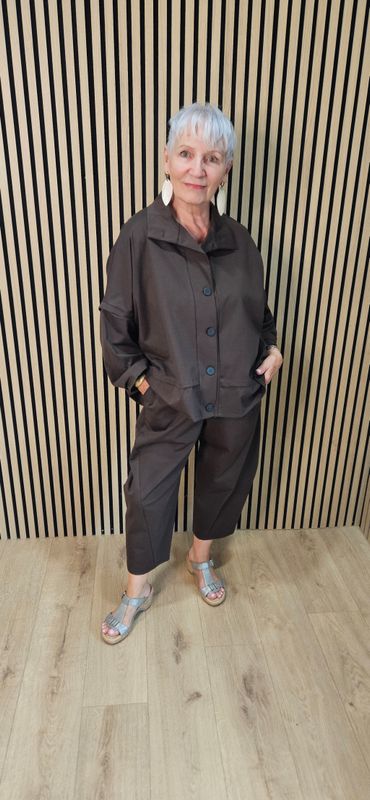 Contemporary Two-Piece Balloon Trouser Set - Chocolate