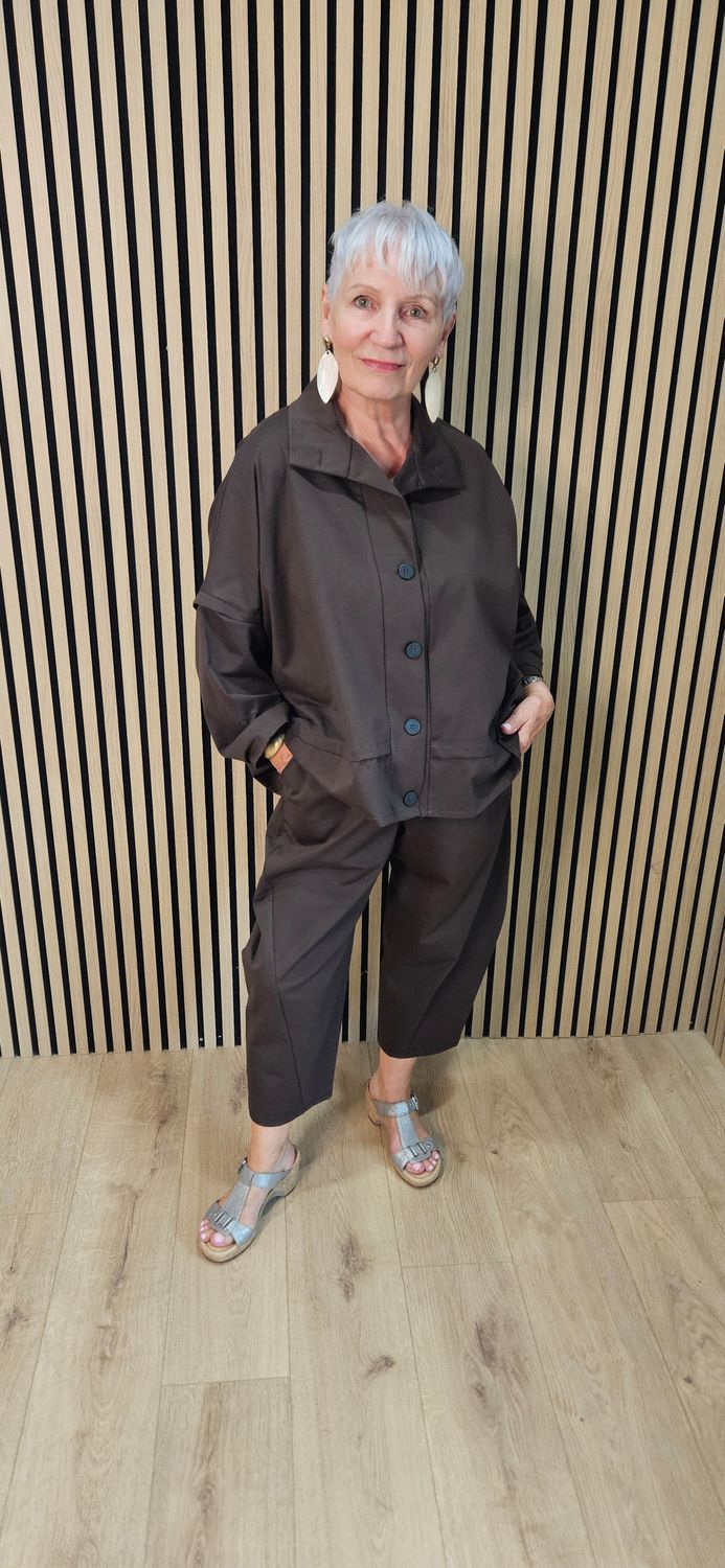 Contemporary Two-Piece Balloon Trouser Set - Chocolate
