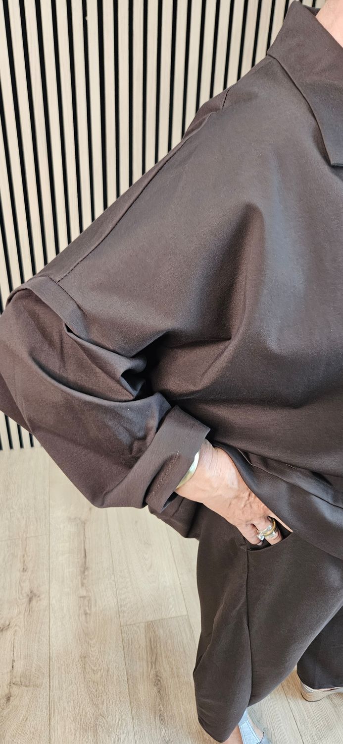 Contemporary Two-Piece Balloon Trouser Set - Chocolate