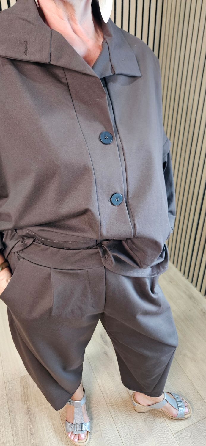 Contemporary Two-Piece Balloon Trouser Set - Chocolate