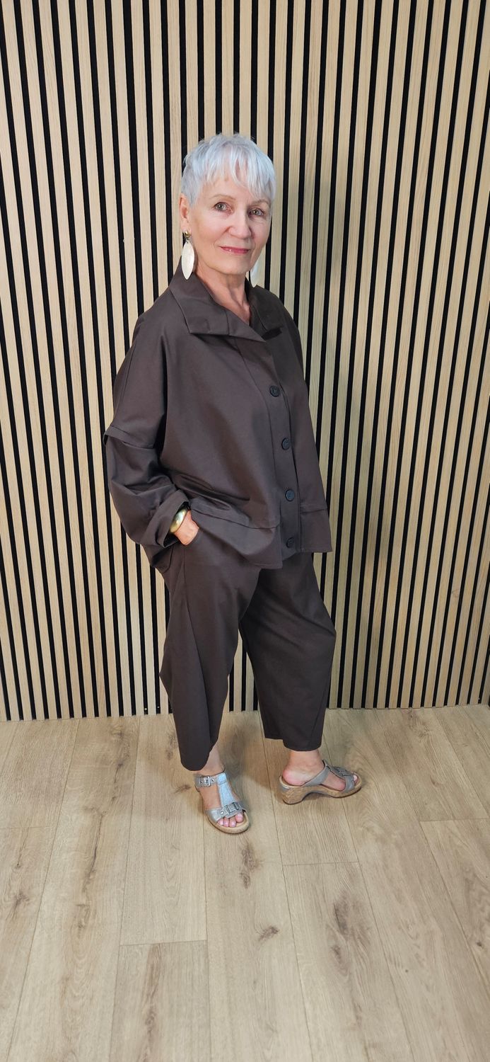 Contemporary Two-Piece Balloon Trouser Set - Chocolate
