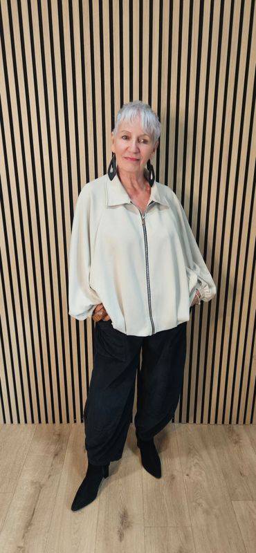 Oversized Batwing Zip Jacket – Stone