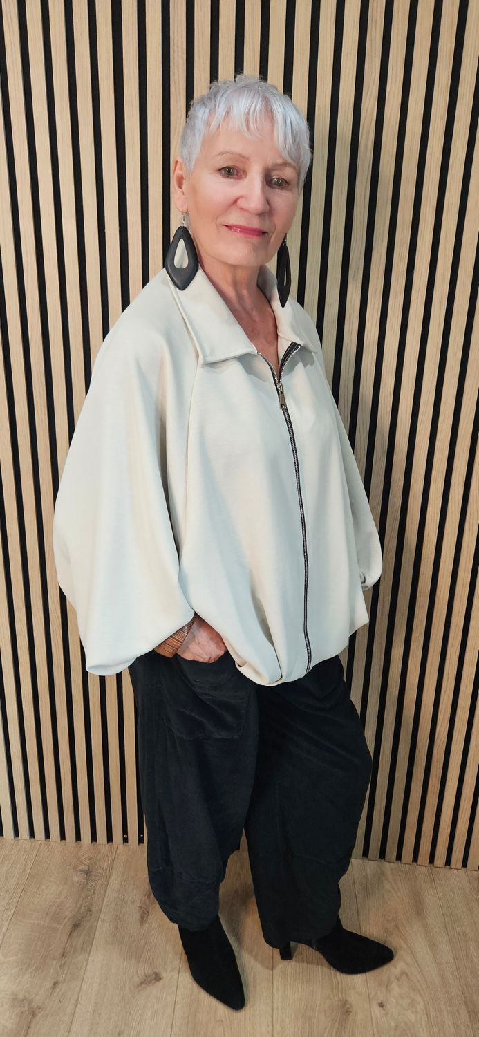 Oversized Batwing Zip Jacket – Stone