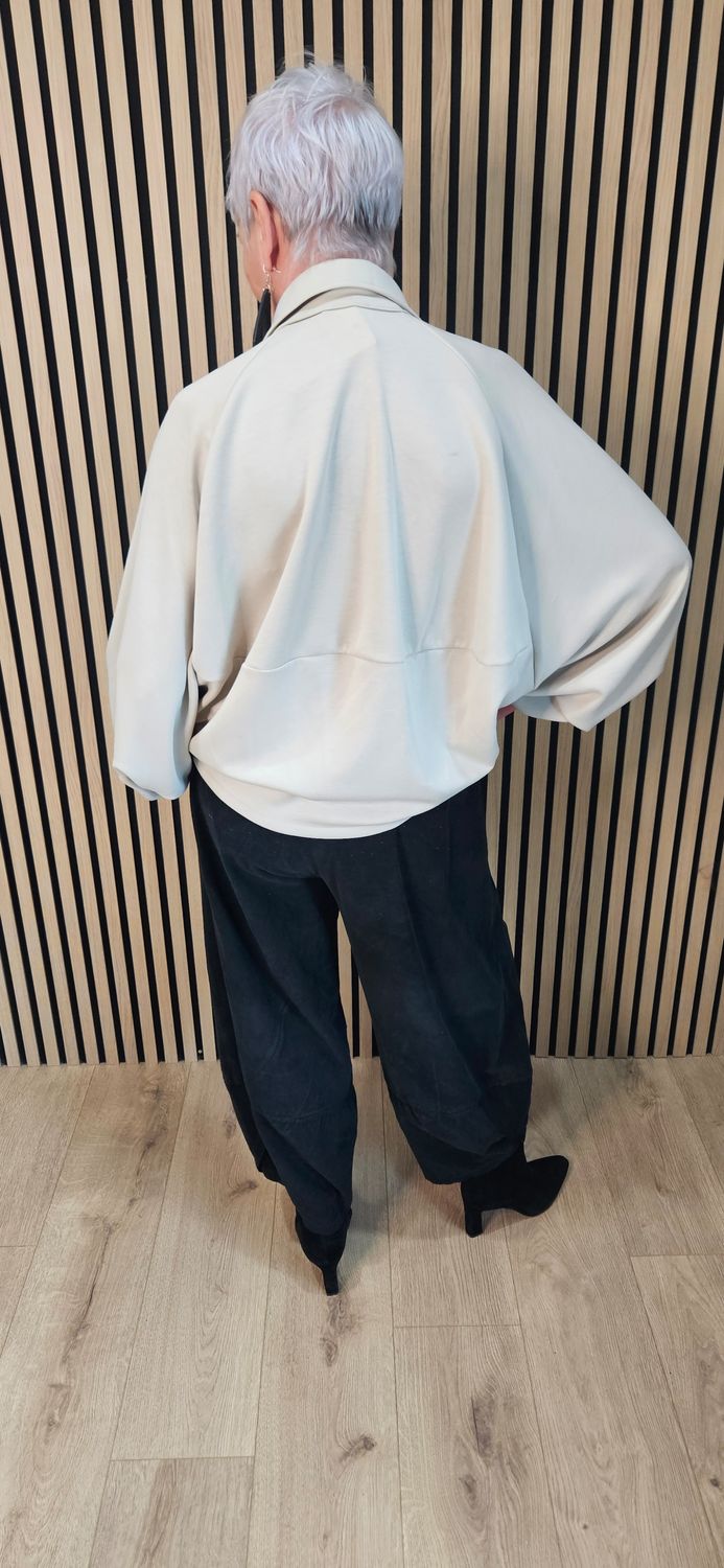 Oversized Batwing Zip Jacket – Stone