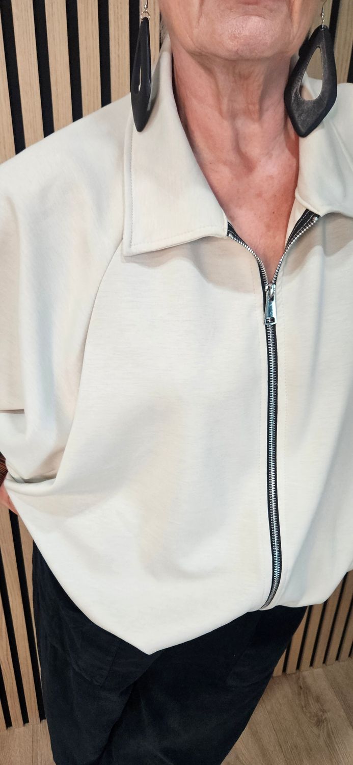 Oversized Batwing Zip Jacket – Stone
