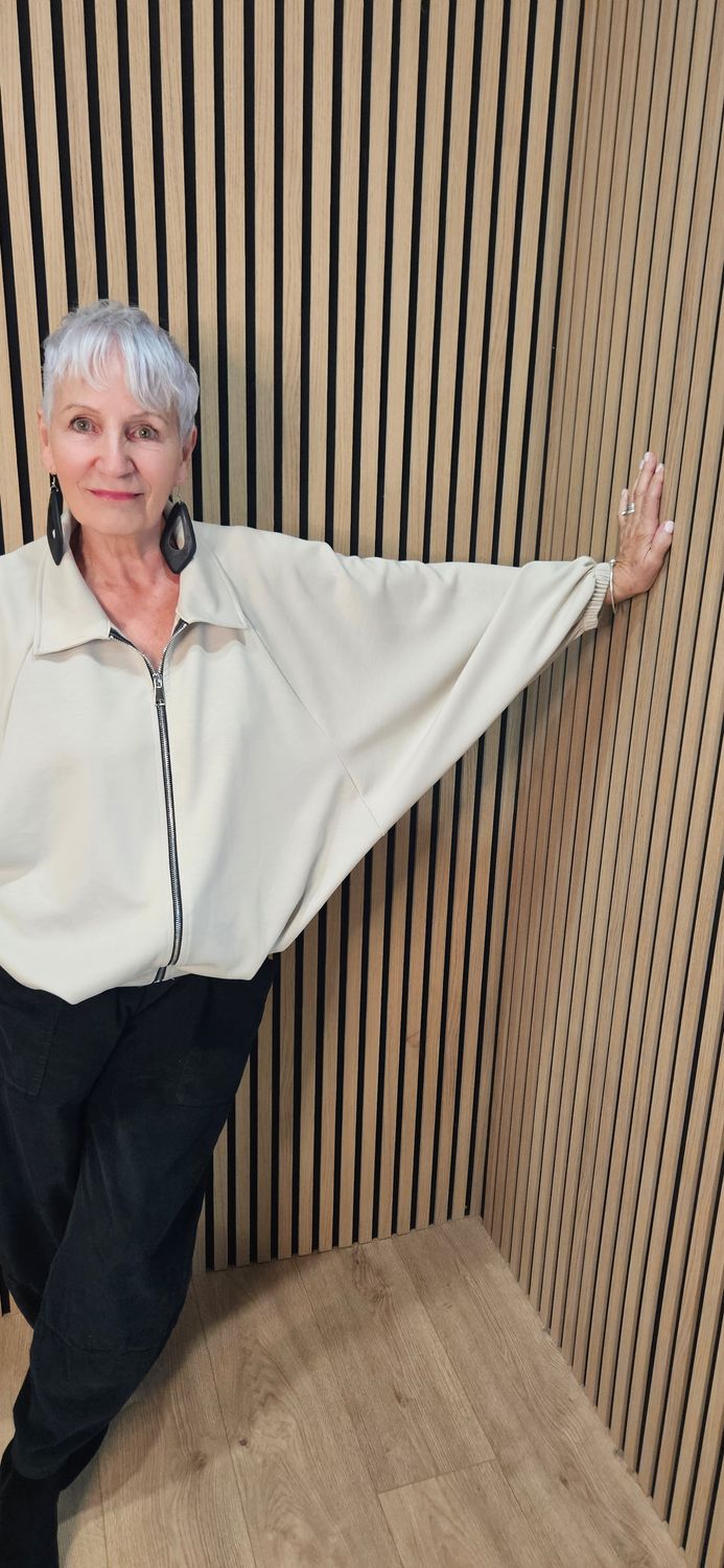 Oversized Batwing Zip Jacket – Stone