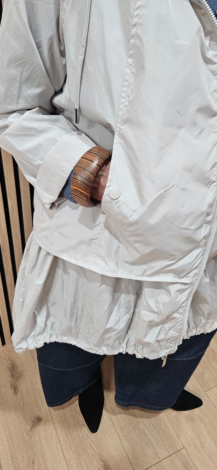 Fly Waterproof Tiered Hooded Coat - Cream