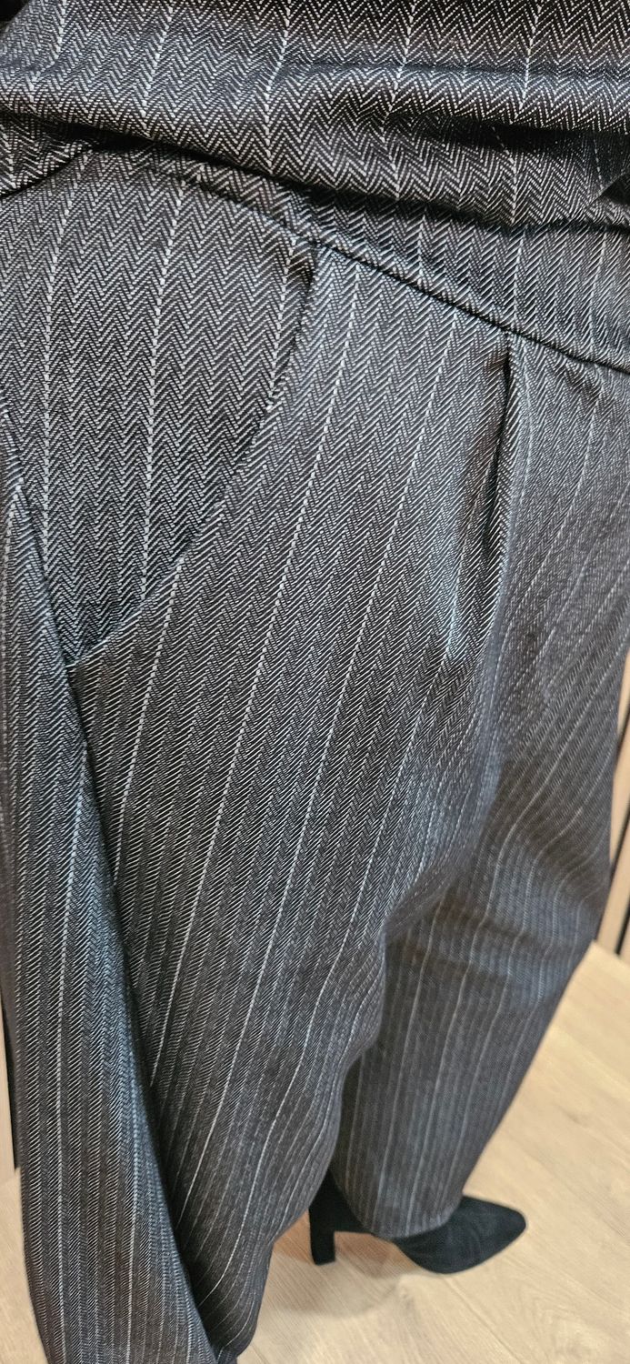 Denim Pinstripe Two-Piece Trouser Suit –  Black/Grey
