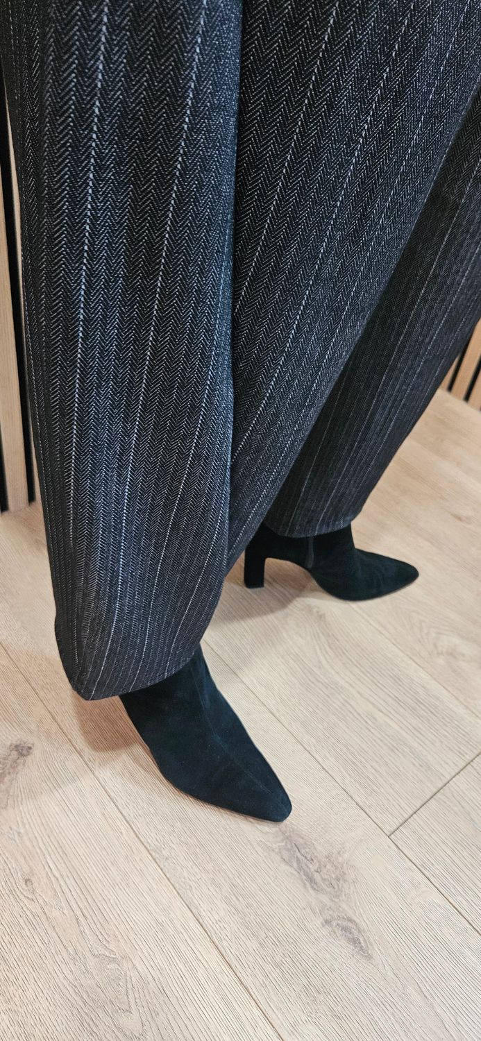 Denim Pinstripe Two-Piece Trouser Suit –  Black/Grey