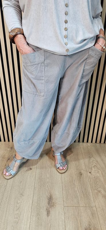 Needle Cord Tulip-Hem Trousers – Taupe
