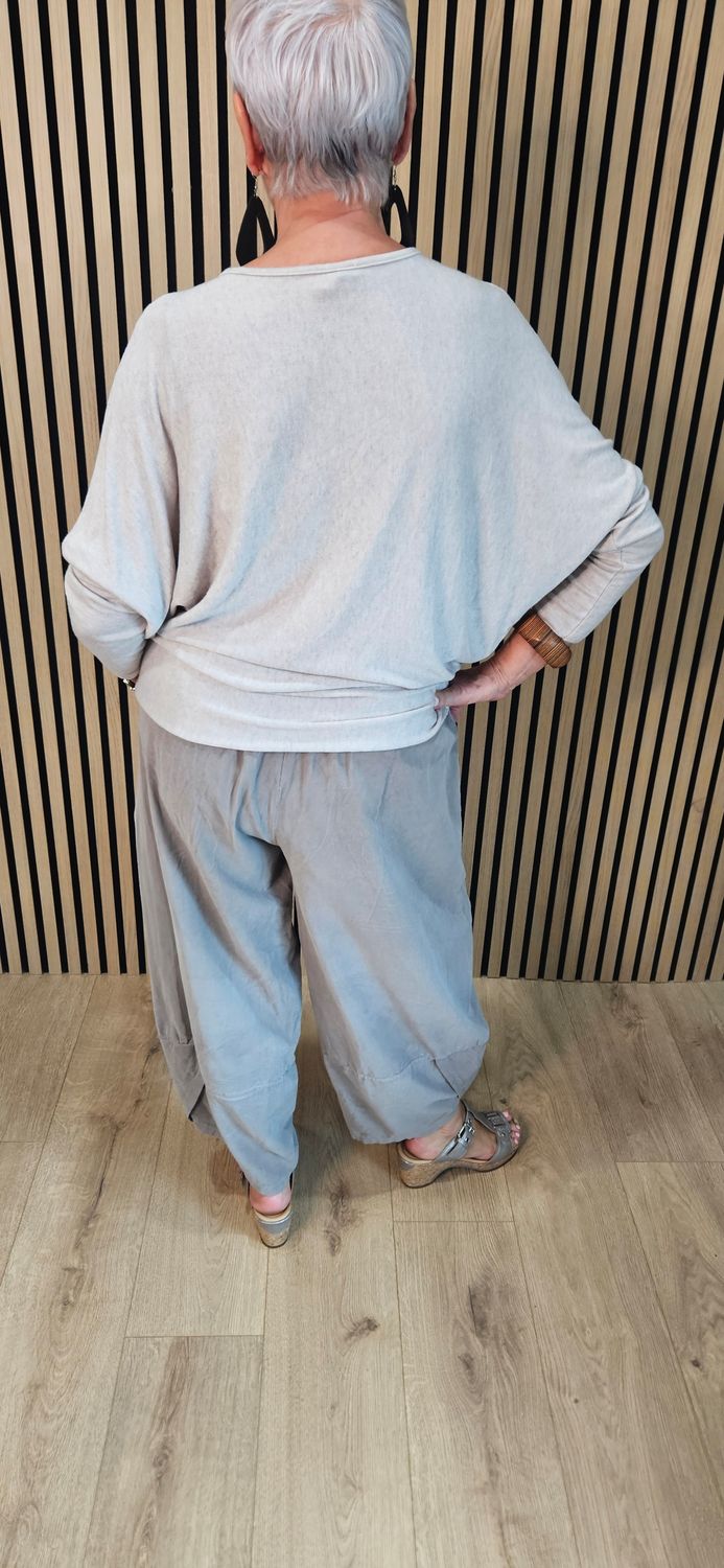 Needle Cord Tulip-Hem Trousers – Taupe