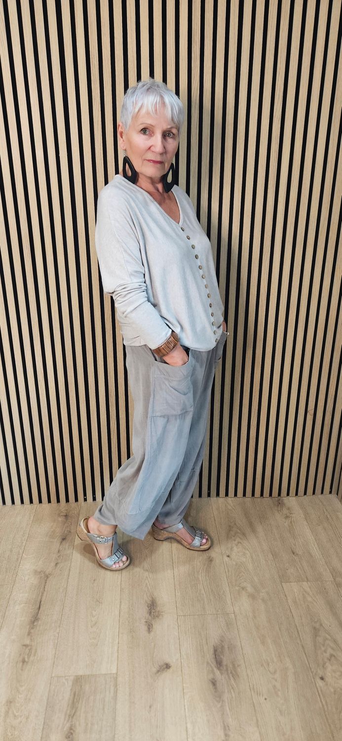 Needle Cord Tulip-Hem Trousers – Taupe