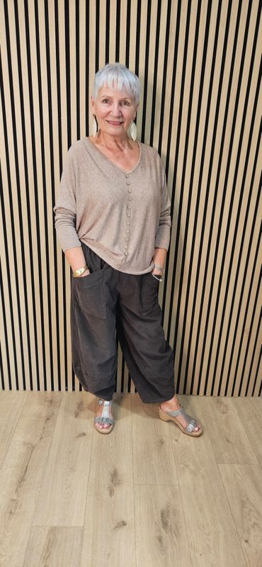 Needle Cord Tulip-Hem Trousers – Chocolate