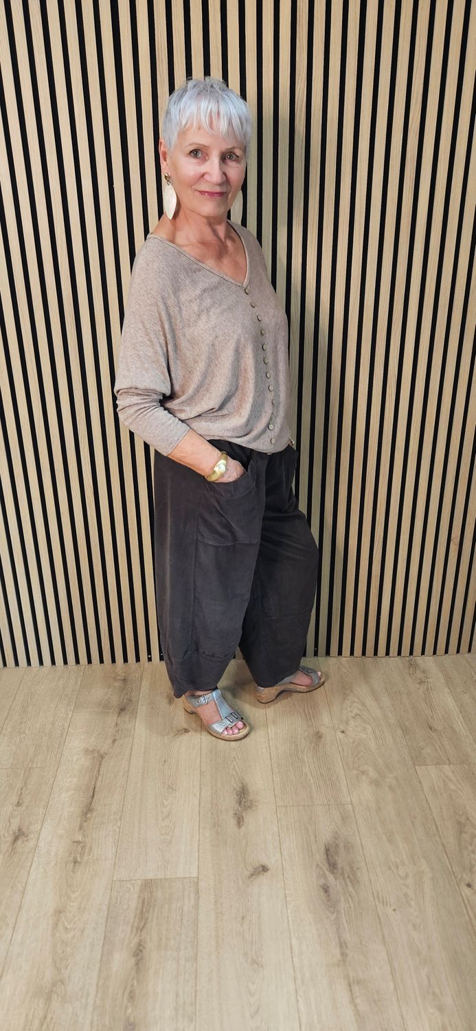 Needle Cord Tulip-Hem Trousers – Chocolate