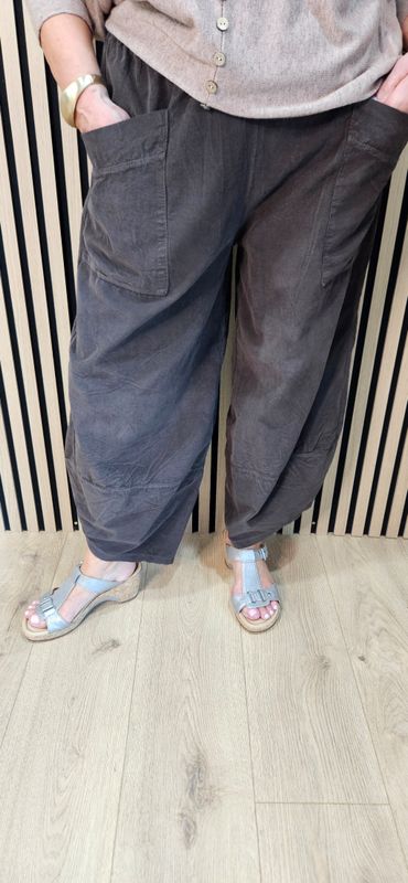 Needle Cord Tulip-Hem Trousers – Chocolate