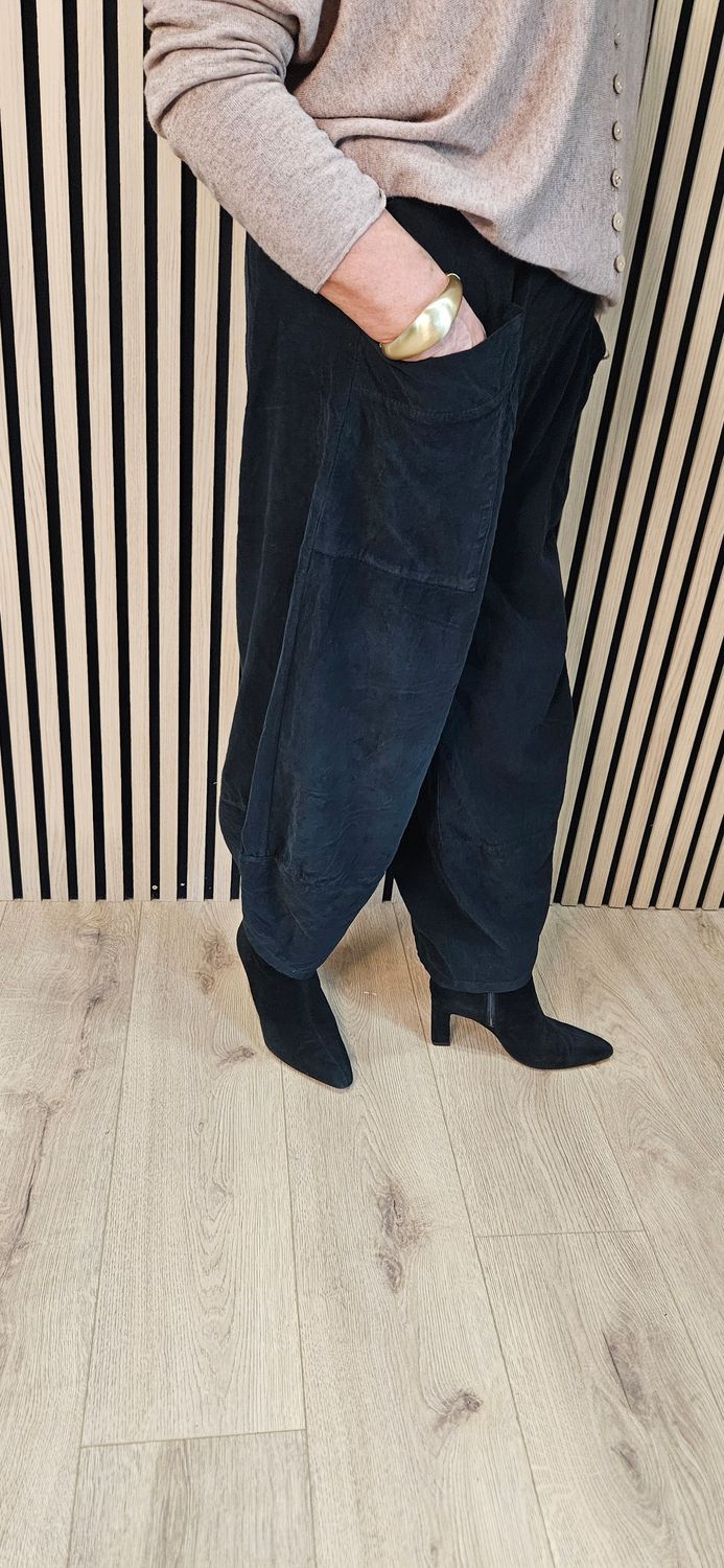 Needle Cord Tulip-Hem Trousers – Black