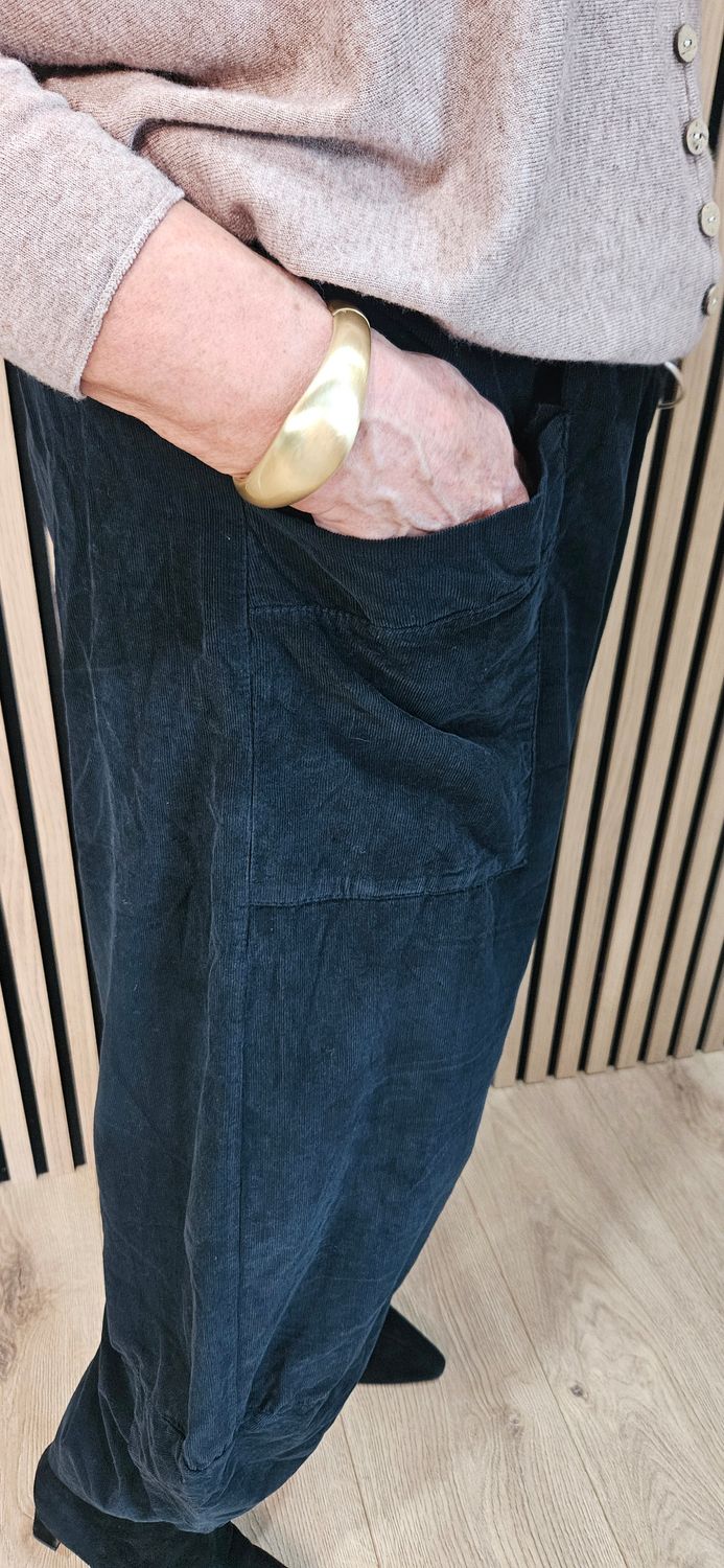 Needle Cord Tulip-Hem Trousers – Black