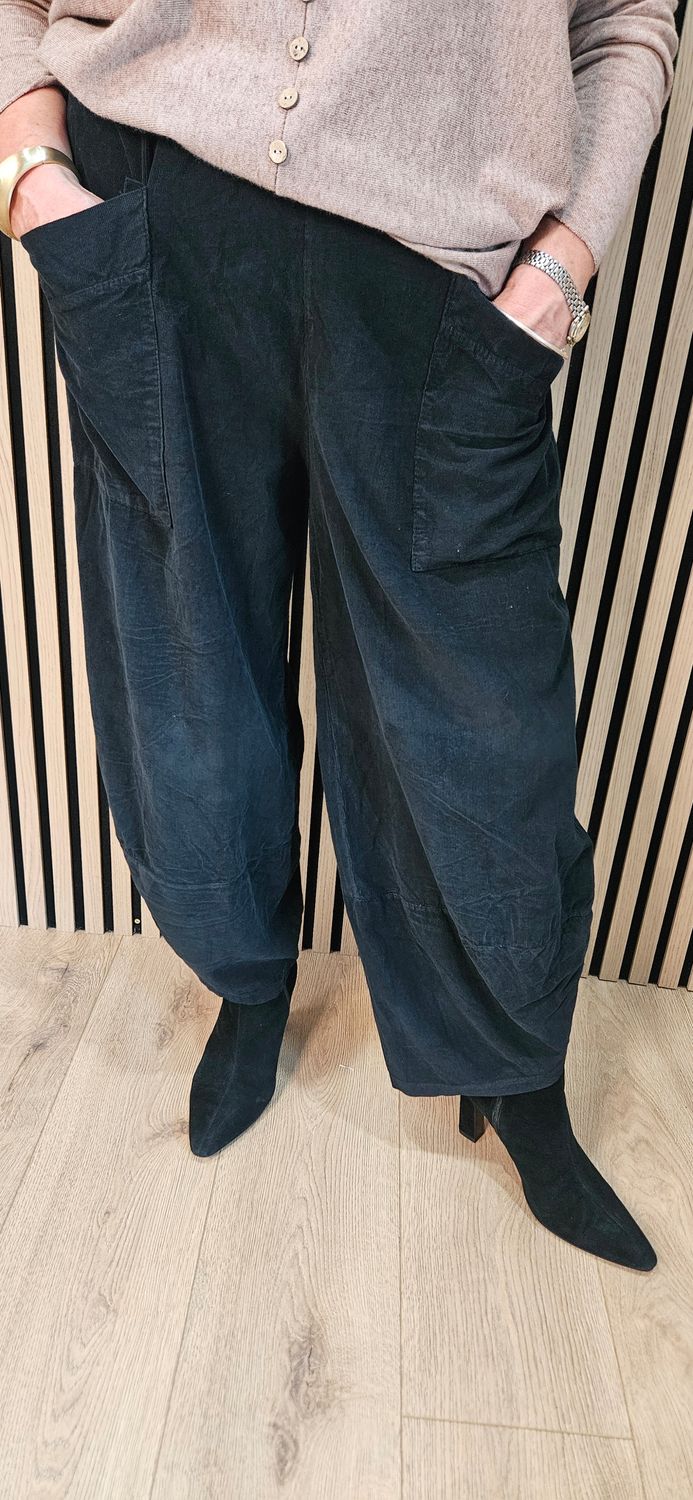 Needle Cord Tulip-Hem Trousers – Black
