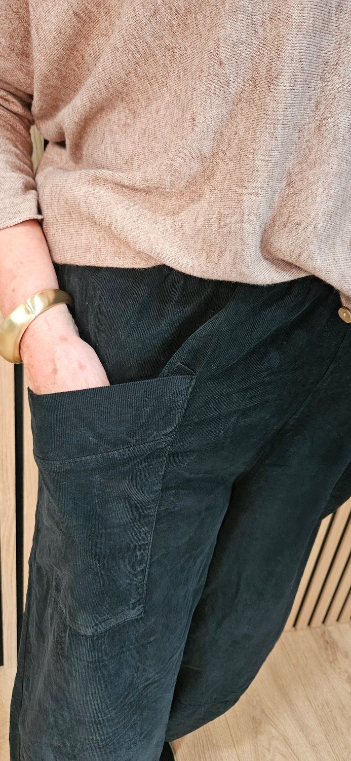Needle Cord Tulip-Hem Trousers – Black