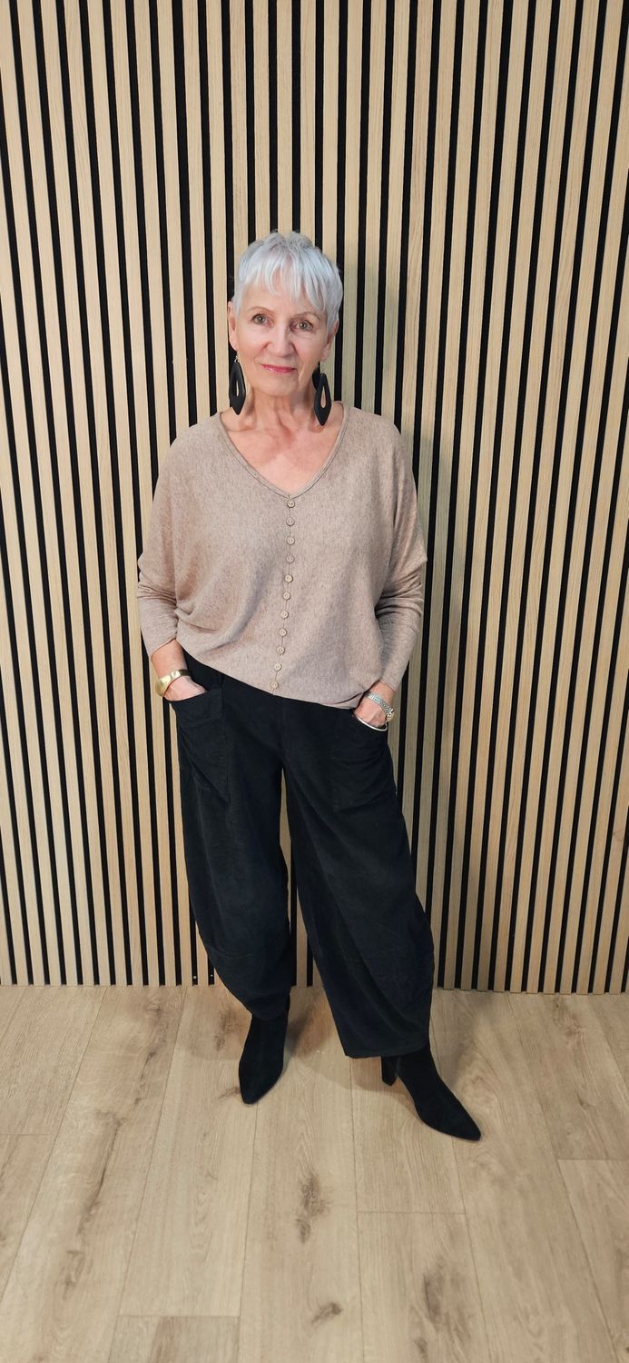 Needle Cord Tulip-Hem Trousers – Black