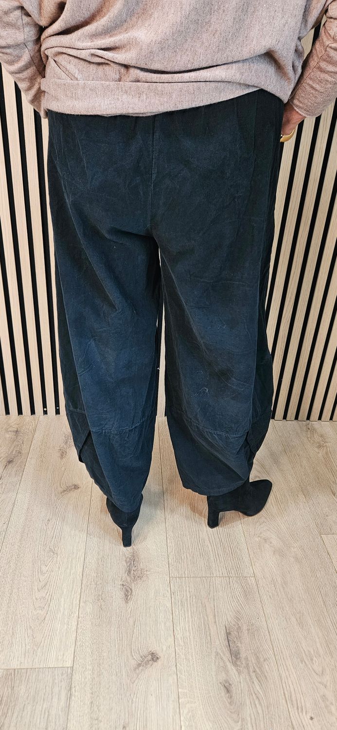Needle Cord Tulip-Hem Trousers – Black