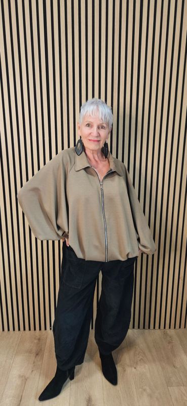 Oversized Batwing Zip Jacket – Taupe