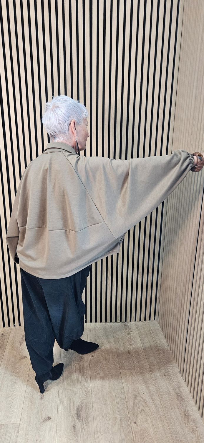 Oversized Batwing Zip Jacket – Taupe