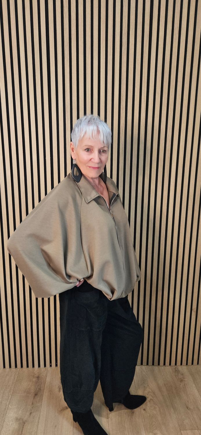 Oversized Batwing Zip Jacket – Taupe