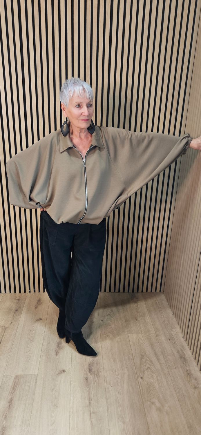 Oversized Batwing Zip Jacket – Taupe
