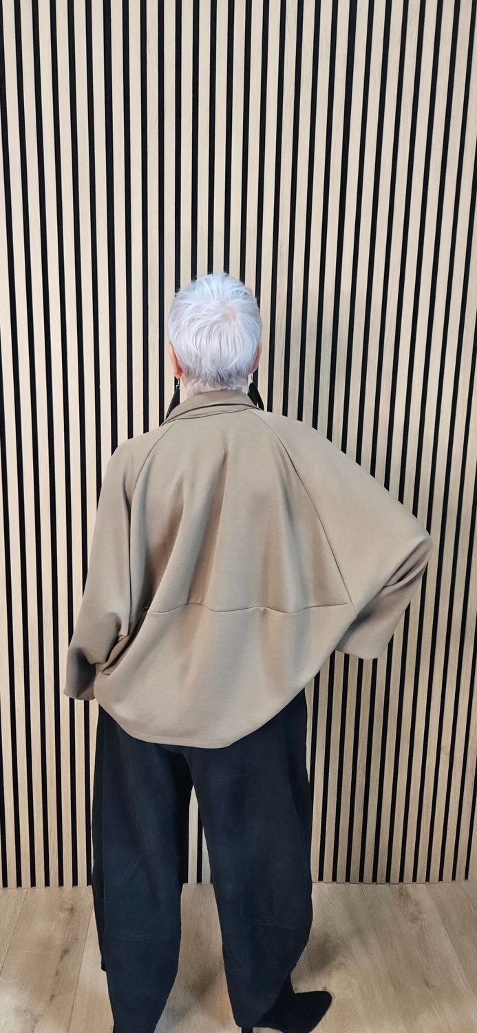 Oversized Batwing Zip Jacket – Taupe