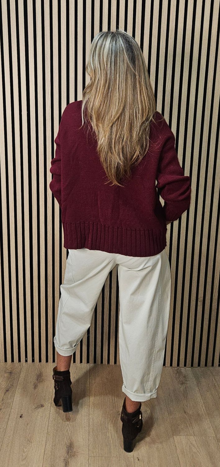 Ribbed Roll-Neck Jumper – Oxblood