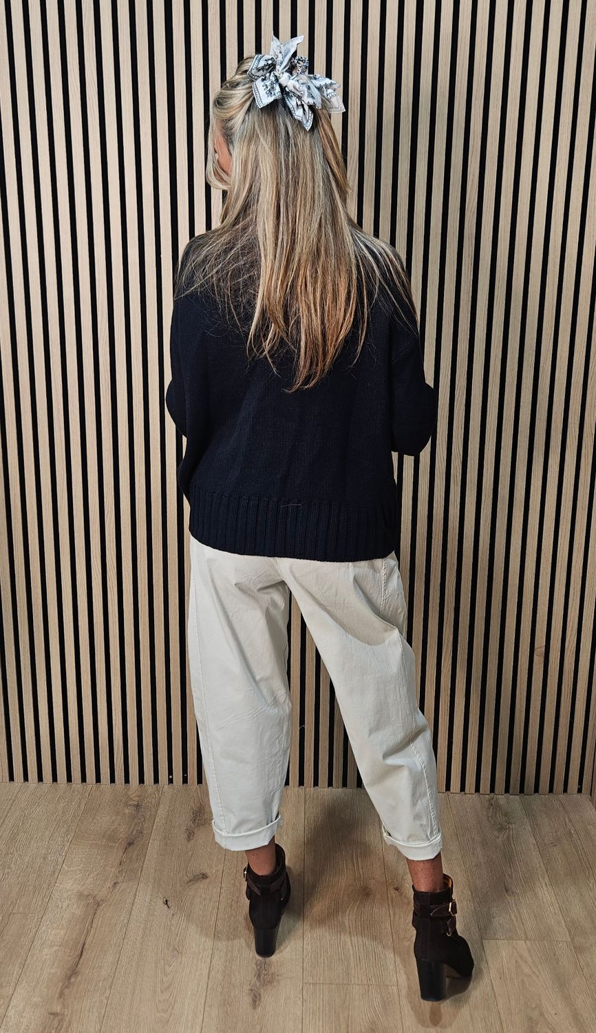Ribbed Roll-Neck Jumper – Navy
