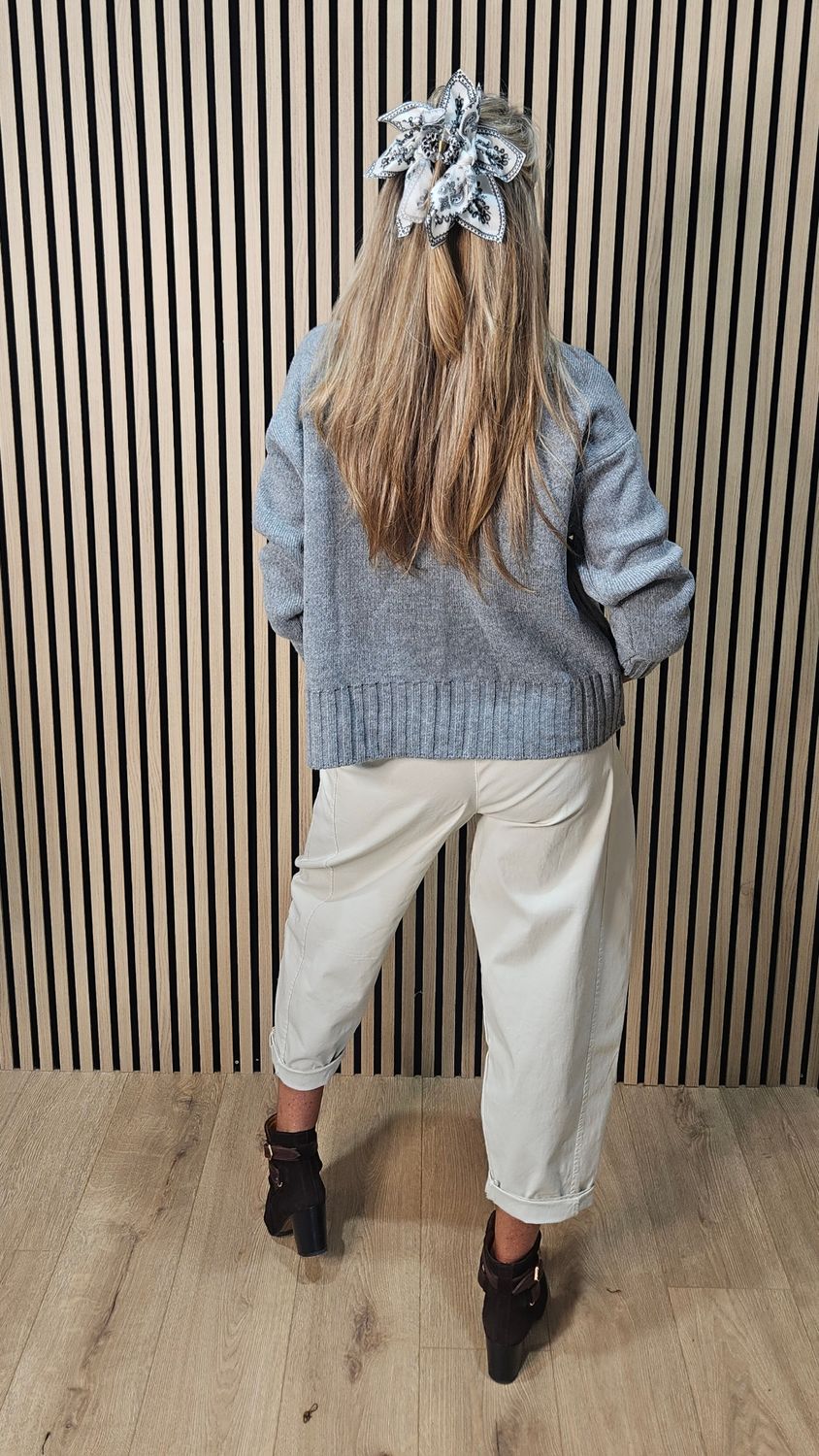 Ribbed Roll-Neck Jumper – Grey